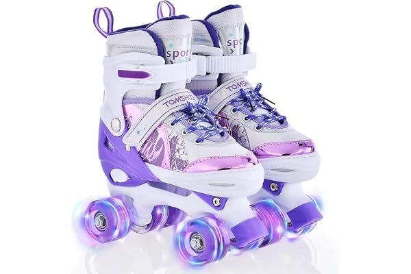 TOMSHOO Patins à roulettes Fille, Roller Enfant Fille avec LED Lumineuse Roues, Rollers Quad Enfant Taille Réglable, pour Débutants Enfants Cadeau