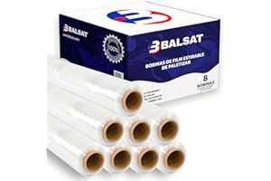 B BALSAT BALSAT | 8 Bobinas de film estirable de paletizar | Paquete ahorro de 8 Bobinas | Negro o Transparente | Calidad profesional | Ancho de bobina 50 cm | 23 My (Transparente)