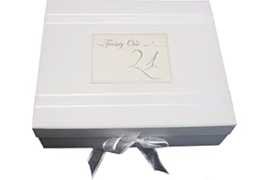White Cotton Cards "Twenty One" Age 21 Birthday, Holographic Glitter & Stars Design Large Keepsake Box (LLN21X)
