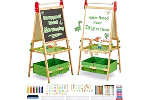 FUNLIO Lavagna per Bambini 3-8 Anni, Pannello Anti-Warp e Cornice Cancellabile, 3 Altezze Regolabili Lavagna Bambini Con Cavalletto/Magnetica, Rotolo di Carta - Verde