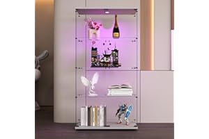 HYNHXBP Vitrina de Cristal, Vitrina expositora, Armario de colección Moderno de Cuatro Capas con 2 Puertas, Mueble Vitrina de Cristal con LED, para Dormitorio, Sala de Estar, 80.49x36.49x163.9cm, Blanco