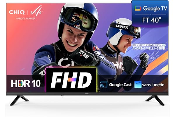 CHIQ L40FT Smart TV 40" (100 cm), Full HD, HDR10, Google TV OS, Audio Dolby & DBX-TV, Tuner Triple DVB-C/T/T2/S/S2, Chromecast Intégré, Design Métal sans Cadre