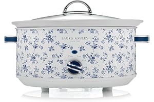 Laura Ashley Mijoteuse Electrique 6,5 Litres avec Imprimé China Rose par VQ - Slow Cooker pour 8 à 10 Personnes, Économique en Énergie, avec 3 Réglages de Température et un Couvercle en Verre Trempé