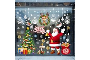 Xyxu Christmas Decorations Window Stickers Large, 4 Sheet Extra Large Santa Claus Christmas Window Stickers Christmas Scene Xmas Tree Snowflake Window Stickers Clings for Christmas Window Decorations