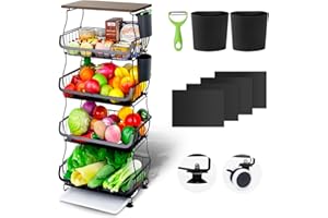 Wuciray Carrello Portafrutta Cucina 4 ripiani pratico e funzionale Carrellos con ruote portatutto cucina impilabile Carrello portafrutta ventilato con ventose fisse Carrellos portafrutta Frutta Cucina