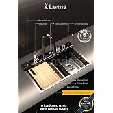 Lavisse Premium Akıllı Eviye Seti 304 &Ccedil;elik Ledli Dijital Sıcaklık G&ouml;stergeli - Kesme Tahtalı