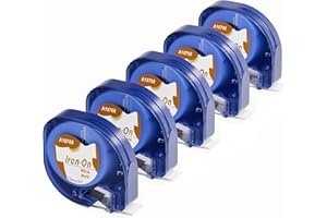 AKEN 5x Compatible para Dymo LetraTag Etiquetas textiles de adhesión por plancha 12mmx2m, Iron On Cinta de Tela, Etiqueta Ropa Compatible para Dymo Letratag LT100H LT100T XR