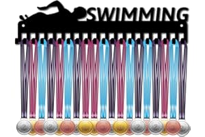 CREATCABIN Porta Medaglia Espositore per Medaglia Nuoto Sportiva Premio Portaferro Telaio Rack Appeso A Parete con Ganci per Medaglia Corridore Calcio Ginnastica Maratona Atleta Regalo 40 x 10 cm