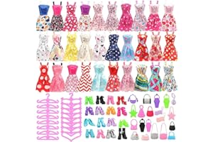 Miunana 60 Accesorios para 11.5 Pulgadas 28-30 CM Muñecas (Estilos Aleatorios) = 15 Ropas Vestidos + 15 PCS Zapatos + 15 Muletas + 15 Bolsa