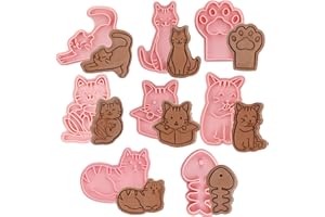 RONGWANGFU Juego de 8 cortadores de galletas para gatos, cortador de galletas para galletas, cortador de galletas en 3D para galletas, diseño de dibujos animados para niños