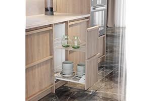 LORDLY Cestello in filo estraibile a due livelli per il mobile della cucina StoreEase, organizer per armadio con estrazione totale e chiusura silenziosa, doppio scaffale, Montaggio inferiore, Cromo (300 MM)