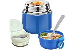 LOGEEYAR Termo para Comida 300ml Taza Aislada de Acero Inoxidable，Recipiente Aislante con Cuchara Plegable Recipiente Térmico sin BPA para Sopa,Frutas(Azul)