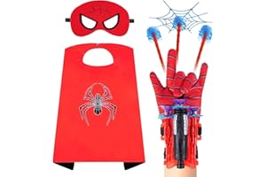 Sudwasi 10Pcs Spider Web Shooters for Kids,Spider Web Shooter,Spider Launcher Gloves Wrist Toys with Super Cape,Spider Mask,Plastic Cosplay Glove Toys for Kids Boys Girls