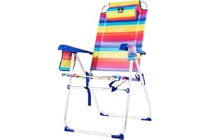 CREVICOSTA QUALITY MARK MARCAS DE CALIDAD Palmera 2081-3. Silla de Playa Plegable con reposabrazos y 8 Posiciones. Portátil por su práctica Bolsa-Mochila (Orgullo)