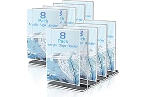 Toowood Menu Sign Holder, Doppelseitiger T-förmiger transparenter Acryl Tischkartenhalter, Menu Display für Office Business Restaurant ect. (8, A4)