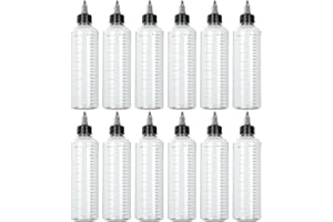 GOYADA - Botellas de compresión vacías de plástico de 250 ml con escala, botellas de distribución graduada con tapón de torsión negro para líquidos, tintas, aceites, artes, disolventes