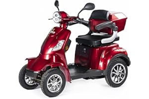 VELECO FASTER - Scooter de mobilité à 4 roues - Entièrement assemblé et prêt à l'emploi - Sûr et stable - Alarme - Rangement spacieux et porte-gobelet (ROUGE)