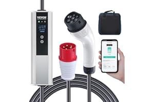VEVOR Cargador Portátil para Vehículos Eléctricos Tipo 2 IEC6219 Cargador para Coche Eléctrico 16 A 3,68 kW Monofásico 11 kW Cable de Carga Trifásico 7,5 m CEE 16 Enchufe LCD IP66 con Bolsa Gancho