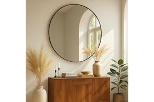 ‎ALBATROS INTERNATIONAL Albatros runder Wandspiegel 50 cm Schwarz – Moderner Spiegel mit Metallrahmen – Hochwertiges Floatglas, Verzerrungsfrei & Kratzfest – Badspiegel, Flurspiegel, Wohnzimmer Spiegel Modern