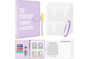 Royaya 100 Envelopes Saving Challenge, A5 Binder with Yellow Pen & 15 Monthly Budget Sheets, Cash Stuffing Challenge Card, Budget Binder with Money Envelopes, Money Savings Binder to Save £5050