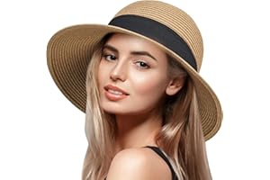 VIFUUR Chapeau de Soleil Femme D'ombrage Chapeau D'été Large Bord Plage Chapeau de Paille Emballable UPF UV Pliable Voyage