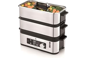WMF KitchenMinis Vaporiera Elettrica compatta in Acciaio Inox 18/10 Cromargan, potenza 900W, Vaporiera Elettrica a Due Ripiani, Finitura Satinata Opaca