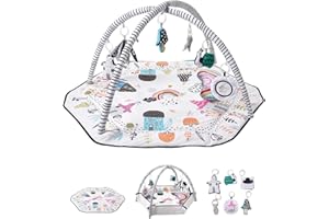 VEVOR Tapis d'Éveil Bébé, 1060 x 1060 mm, Tapis de Jeu d'Activité avec Jouets Sensoriels Détachables, Côtés Pliables, Tissu Doux, Bon Développement Sensoriel et Moteur, pour Nouveau-nés 0-18 Mois