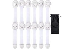 CompraFun 12Pcs Cerraduras de Seguridad para Niños, Cierre Seguridad Cajones Bebe, Bloqueo Seguridad, para Armarios, Cajones, Cocinas, Nevera, Adhesivo 3M, Sin Necesidad de Taladrar, Ajustable