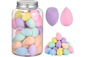 Mini sminksvampset 41 stycken, latexfri skönhetsblandning | 40 stycken mjuk kosmetisk svamp + 1 förvaringsglas för concealer foundationspulder, våt och torr tillämplig