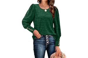 Aokosor Long Sleeve Tops Women Puff Sleeve Jumpers Ladies Lightweight Loose Sweatshirt