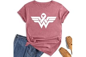 hohololo Tee-Shirt Octobre Rose pour Femme Cancer du Sein Octobre Rose Ruban T-Shirt