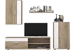 Miroytengo Muebles de Salón Comedor Estilo Nórdico: Módulo TV, 2 Armarios, Estante, Color Blanco y Roble Sonoma