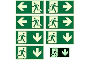 HWTONG 7 Piezas Salida de Emergencia, Película Reflectante Hecha de Polietileno, "Izquierda", "Derecha" e "Fondo", Diseño Autoadhesivo, para Hoteles, Escuelas, Edificios de Oficinas (Verde)