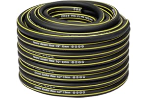 Fevone Manguera jardin 30 metros 13 mm（1/2 pulgada）Manguera de jardín de 30 m 4 capas 25 bar, portátil, exterior, flexible, resistente, con correa, protección contra torceduras, color negro y amarillo