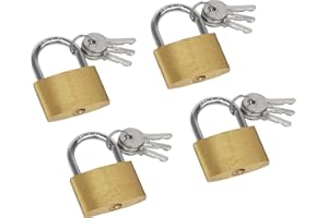 Meister –9515400 – Lot pratique d'antivols – 4 cadenas en laiton – De 35 mm – Avec anse en acier, serrures différentes et 12 clés, Jaune