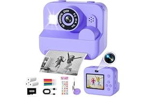 GKTZ Appareil Photo instantané pour Enfants, Appareil Photo Enfant avec Papier d'impression et Carte 32GB, Cadeau Jouet pour Enfant Garçons Filles de 3-14 Ans (Violet)