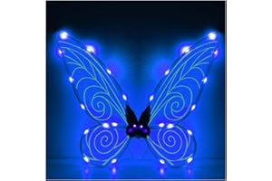 NICEYOEUK Fairy Wings Light Up Butterfly Fariy Wings Costume Girls Halloween Dress Up LED Sparkly Sheer Elf Angel Wings for Adult Kids (Blue Light Wings)