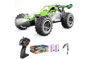Pmgud Trucks Macchina Telecomandata Auto 1:18 Rc Cars, 2,4 GHz All Terrain Offroad Auto Radiocomandata 2WD 20 km/h Impermeabile con 2 Batterie Regalo Per Bambini Di 6-14 Anni(Verde)