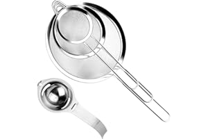 Sieve Fine Mesh, KISSDATE Sieves Kitchen Stainless Steel with Rim 7/12 / 18 cm Along with Egg Separator, Food Strainers and Sieves for Baking Cooking and Pasta Rice Sifting