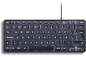 Perixx PERIBOARD-332 Teclado Mini USB retroiluminado con Cable - Teclas de Tijera Tipo X - Retroiluminación Blanca - Negro - QWERTY Español