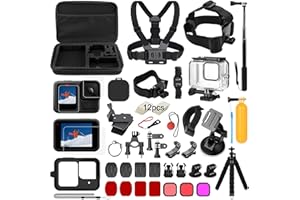 Kit d' Accessoires pour GoPro Hero 13 Black, oGoDeal Caméra d'action Comprenant boitier étanche, Protection D'écran, Un Support de vélo, Poignée Flottante