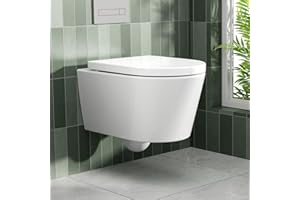 Rainsworth Hänge WC Spülrandlos Toilette - Starker Spülung, Kloschüssel inklusive WC-Sitz Absenkautomatik, Kompakt Design Toilette 48,5 cm lang, Einfach zu einigen & Putzfreundlich, Moderne Design