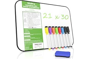 Nicpro A4 Dry Erase Whiteboard with 8 Markers and 1 Eraser, Magnetic Double-Sided White Board with Black Frame, Ideal for Kid Writing & Drawing, Student School, Classroom, Home Use (21x30cm)