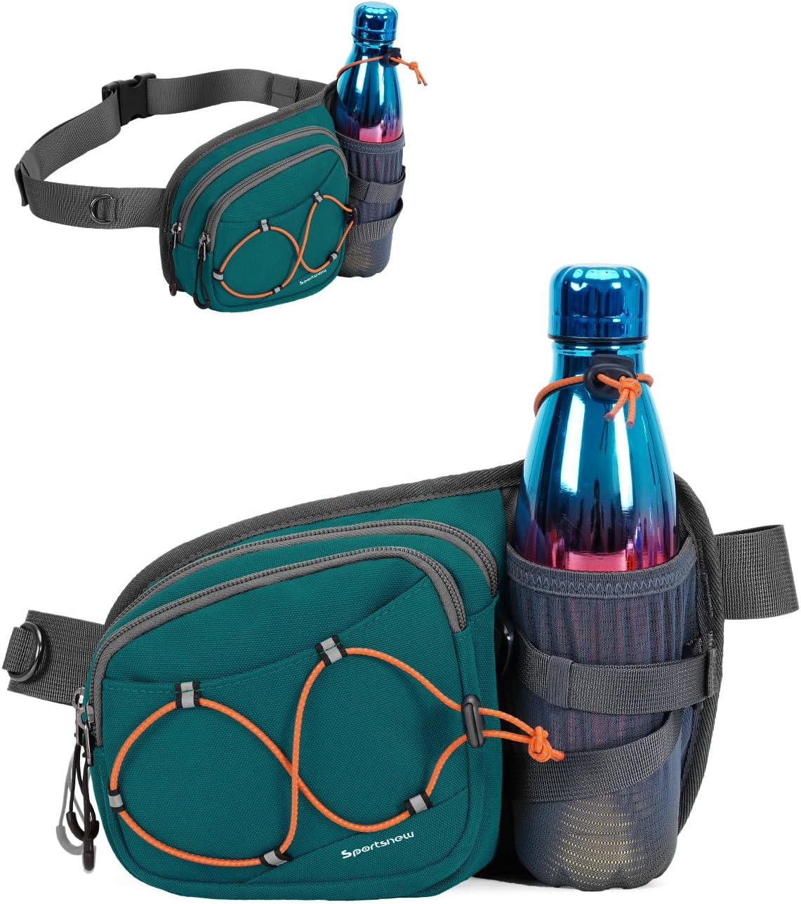 Sportsnew Bum Bag Fanny Pack with Water Bottle Holder, 2L Light Waist Bag, Water-Resistant for Hiking Running Cycling Dog Walking Travel