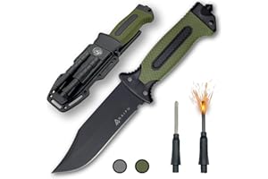 Naifu® Survival Messer Feststehendes Jagdmesser 12,5CM aus Edelstahl (3CR13) – Rambo Messer Eingebautes Feuerzeug und Schärfer Bushcraft Messer Outdoor