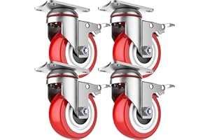 Deutnart 100mm Transportrollen mit Bremse, Extra Schwerlastrollen 700kg Tragfähigkeit, Langlebige Schmutzabweisende Lenkrollen (3. Generation, Verbesserter Premium Stahl, Solides Rad), 4er Pack, Rot