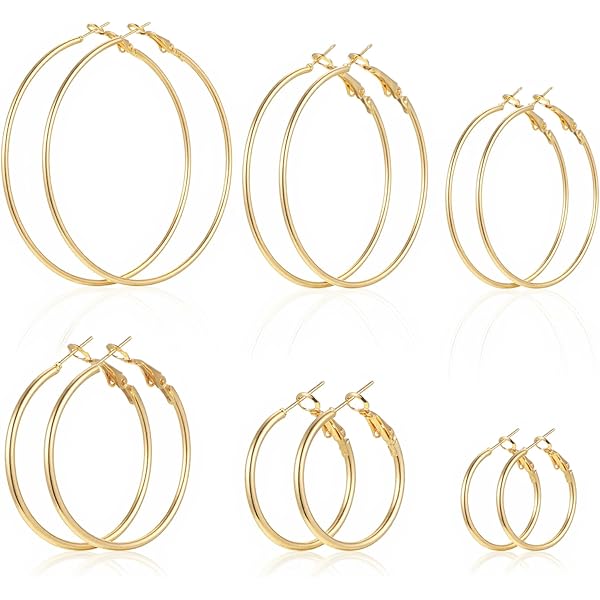 MBAIYO Set van 4 paar grote creolen, hypoallergena, cirkelvormig, damesoorbellen, 60 mm, statement, hoepeloorbellen, clip, roestvrij staal, zilver, goud, voor meisjes