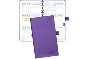 POPRUN Agenda Tascabile Settimanale 2025 2026 16,5 x 9 cm, Spirale Diario Scuola Piccola 17 Mesi da Ago.2025 a Dic.2026, Copertina Morbida in Pelle Vegana, Carta Spessa da 80 GSM, Viola
