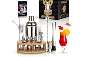 exreizst Ensemble de Shaker à Cocktail de 25 oz, 16 pièces Kit de Barman de mixologie avec Support en Bambou - Kit de Barman Professionnel - Ensemble d'outils de Bar à Domicile pour Boire