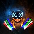 MSDADA Halloween Mask Scary LED Purge Mask with Gloves Light Up Mask Personalised LED Face Mask Costume with 3 Lighting Modes Face Masks for Men Women Kids Cosplay Party Festival Gifts